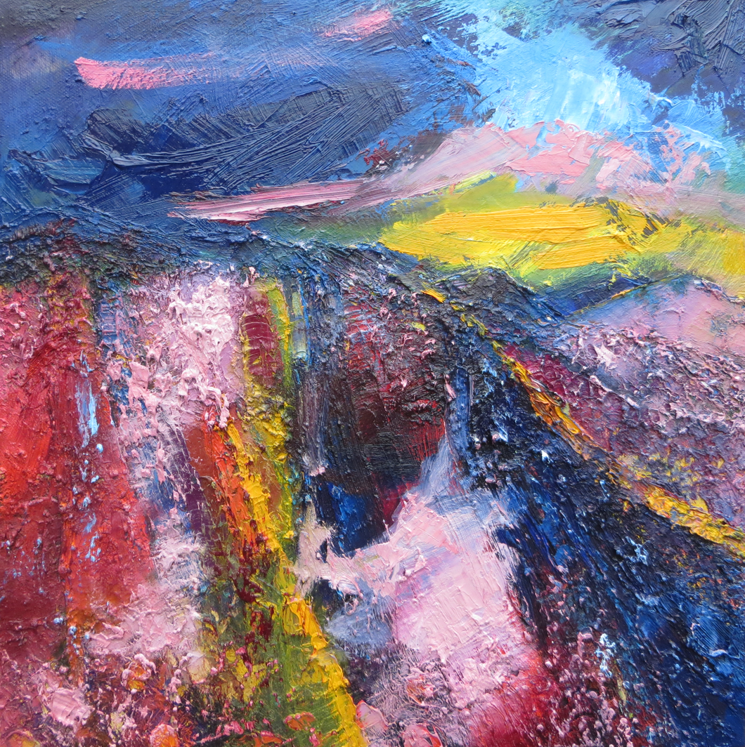 Landscape In Blue, Red And Yellow, 2019 - original oil painting on canvas (H40xW40cm)