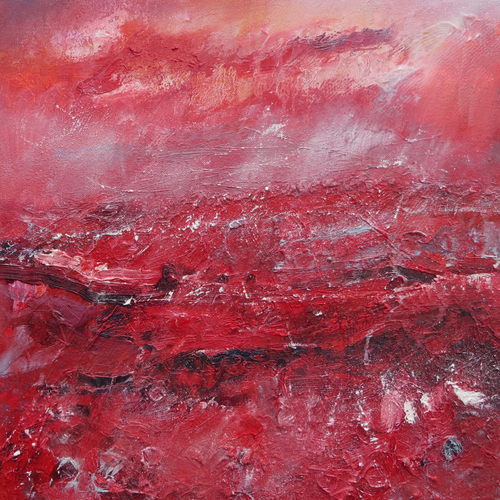 Landscape In Shades Of Red (the colour of extremes), 2019 - original oil painting on canvas (H40xW40cm)