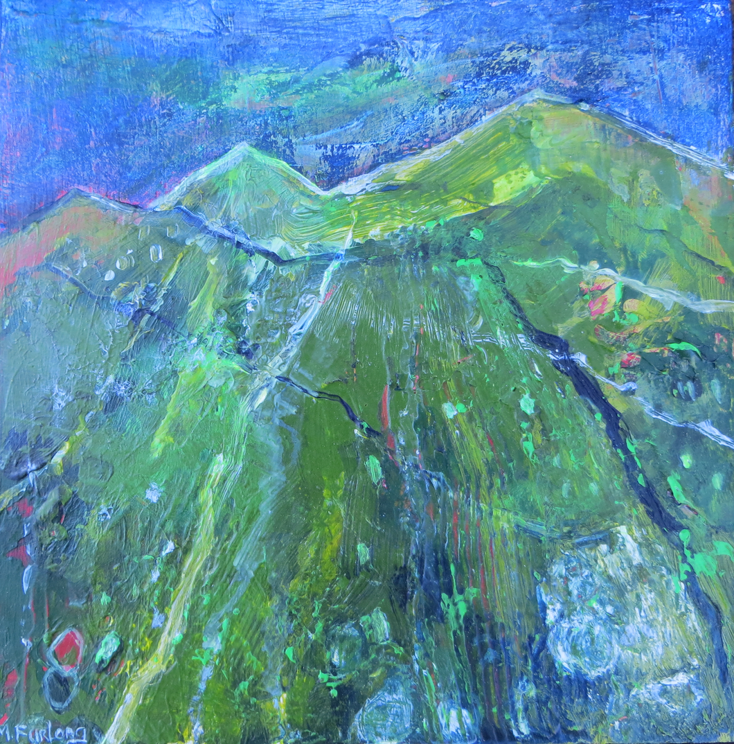 Landscape Study In Green And Blue 2019 - original acrylic painting on wood (H15xW15cm)