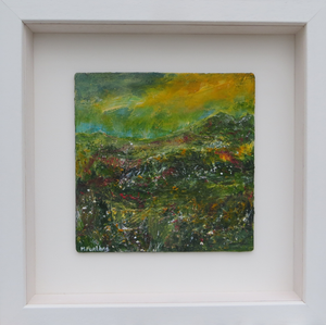 Landscape With Green And Yellow 2019 - original acrylic painting on wood (H15xW15cm)