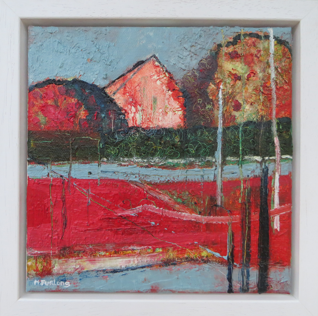 Landscape With Red And Grey, 2018 - original oil painting on canvas (H20xW20cm)