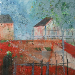 Irish landscape with red and blue at The Kenny Gallery Galway by Martina Furlong