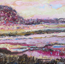 Load image into Gallery viewer, Irish landscape painting in pink yellow and blue by Contemporary Irish Abstract and Landscape Artist Martina Furlong