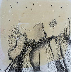 Landscape drawing in ink pen charcoal and tea by Martina Furlong Irish artist