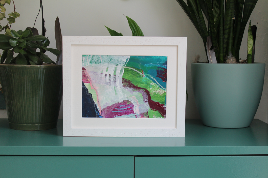 Mixed media abstract painting in pink green and blue by Martina Furlong