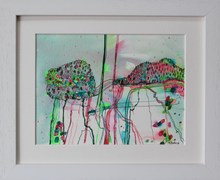 Load image into Gallery viewer, Green and pink ink meditative art drawing inspired by the Irish landscape by Martina Furlong