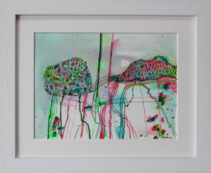 Green and pink ink meditative art drawing inspired by the Irish landscape by Martina Furlong