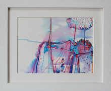 Load image into Gallery viewer, Blue and Pink ink pen drawing on paper framed by Martina Furlong