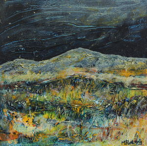 Starry Night painting in blue and yellow by contemporary Irish artist Martina Furlong