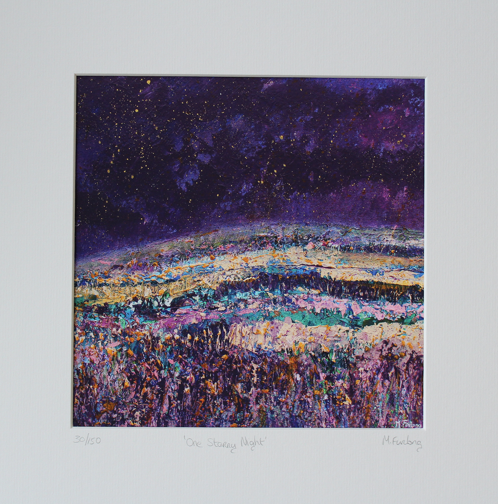 Purple and yellow starry night artwork