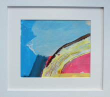Load image into Gallery viewer, Abstract wall art framed in blue yellow pink and white