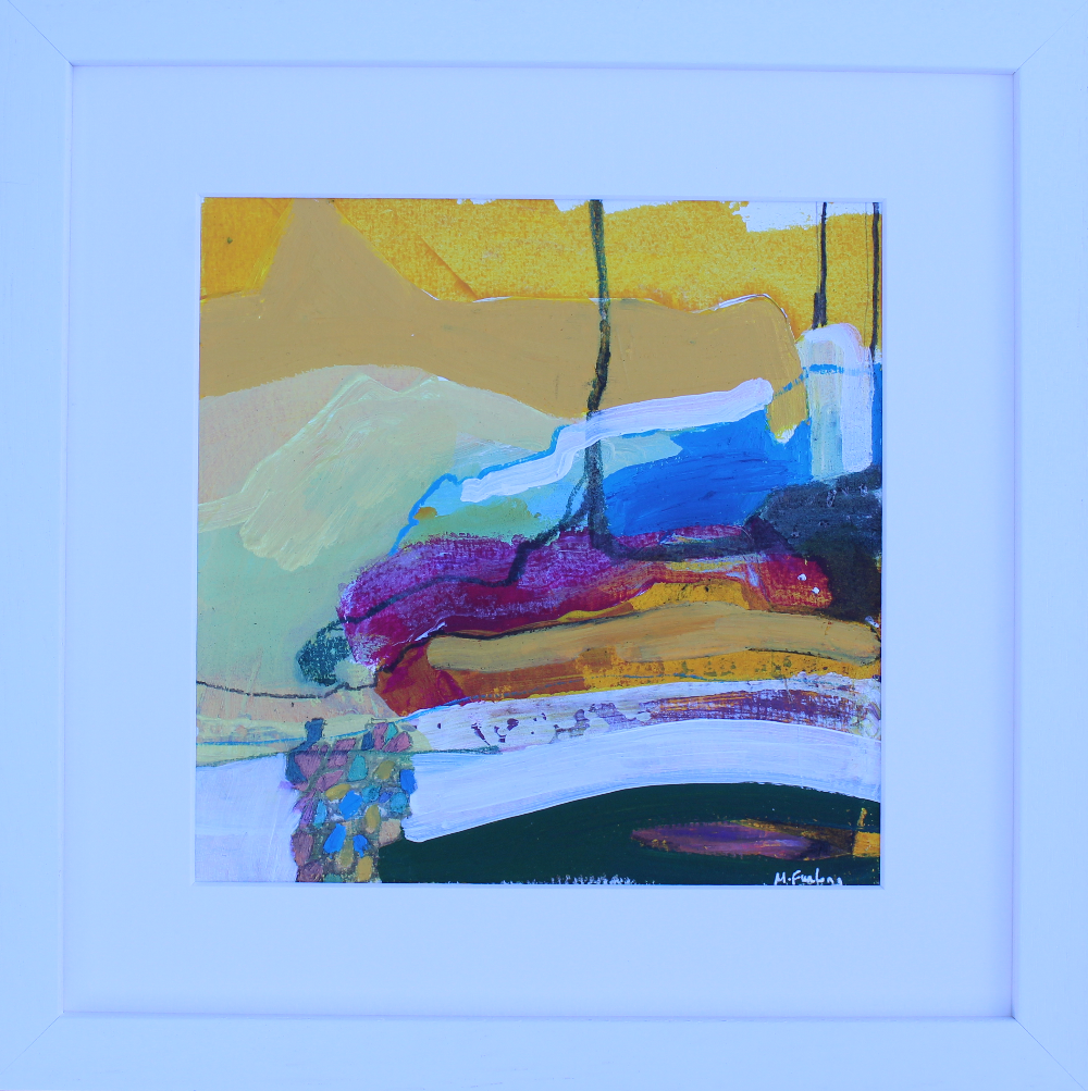 Framed abstract landscape mixed media painting by Martina Furlong 