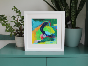 Framed abstract wall art in situ