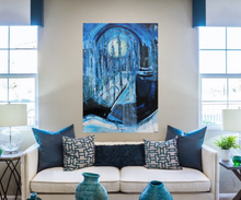Load image into Gallery viewer, Statement Abstract Painting in blue in situ