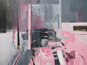 'The Present Moment In Pink And Grey' - original oil painting on canvas (H76xW101cm)