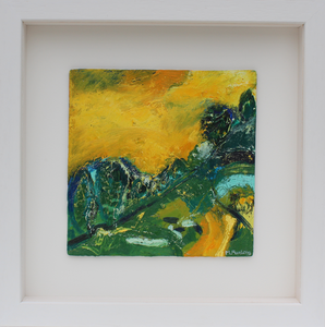 Expressive textured Irish landscape painting in yellow and green by contemporary Irish Artist Martina Furlong