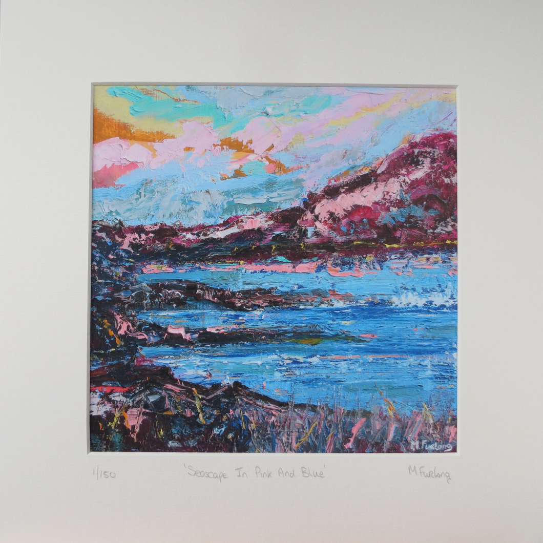 Seascape In Pink And Blue - Limited Edition Print (H20xW20cm)