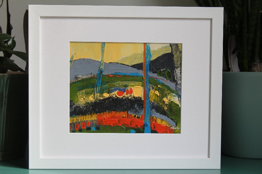 Framed Mixed media abstract landscape painting by Martina Furlong