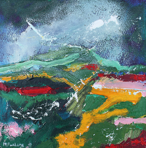 Original Irish Landscape Painting with fields and mountains by Martina Furlong