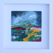 Load image into Gallery viewer, Atmospheric Irish landscape painting with black green yellow red and pink