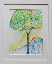 Load image into Gallery viewer, Framed ink pend drawing of a magic tree in yellow and green by Martina Furlong