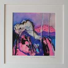 Load image into Gallery viewer, Pink and purple abstract landscape limited edition print by Martina Furlong in situ