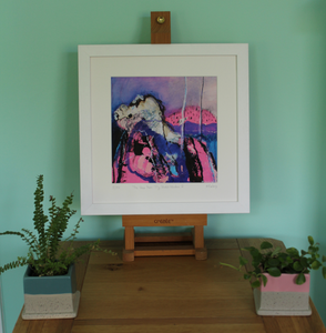 Pink and purple abstract landscape limited edition print by Martina Furlong in situ