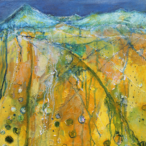 The View From The Hill In Yellow - original oil painting on canvas (H40xW40cm)