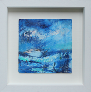 Irish seascape oil painting in blue framed by Martina Furlong