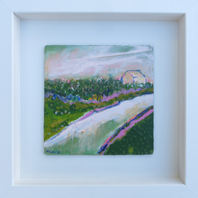 Load image into Gallery viewer, The Cottage With Pink And Green 1 - original acrylic painting on wood (framed)