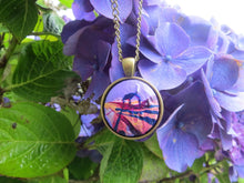 Load image into Gallery viewer, Hand Painted pendant in purple with touches of blue and red