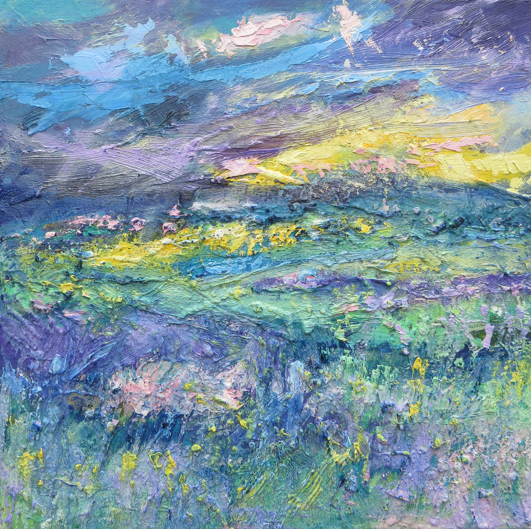 The View From The Hill In Colour II  - original oil painting on canvas (H30xW30cm)