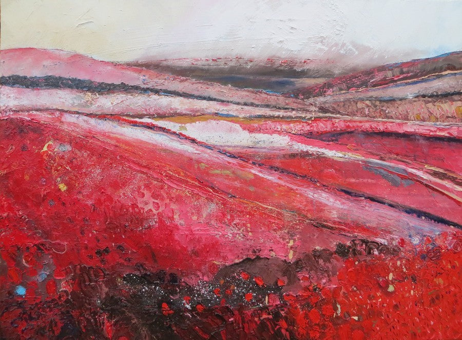 Vibrant red landscape oil painting by Martia Furlong