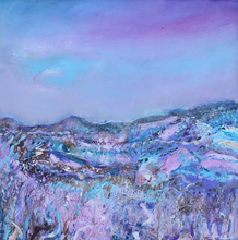 Load image into Gallery viewer, Mystical Irish landscape painting with texture in purple blue and brown by Martina Furlong