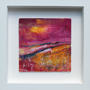 Irish landscape with sky fields and mountains in magenta and yellow by Martina Furlong