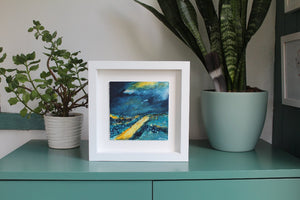Framed small Irish landscape painting in situ