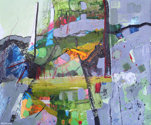 Abstract landscape exploding with colour by contemporary Irish artist Martina Furlong