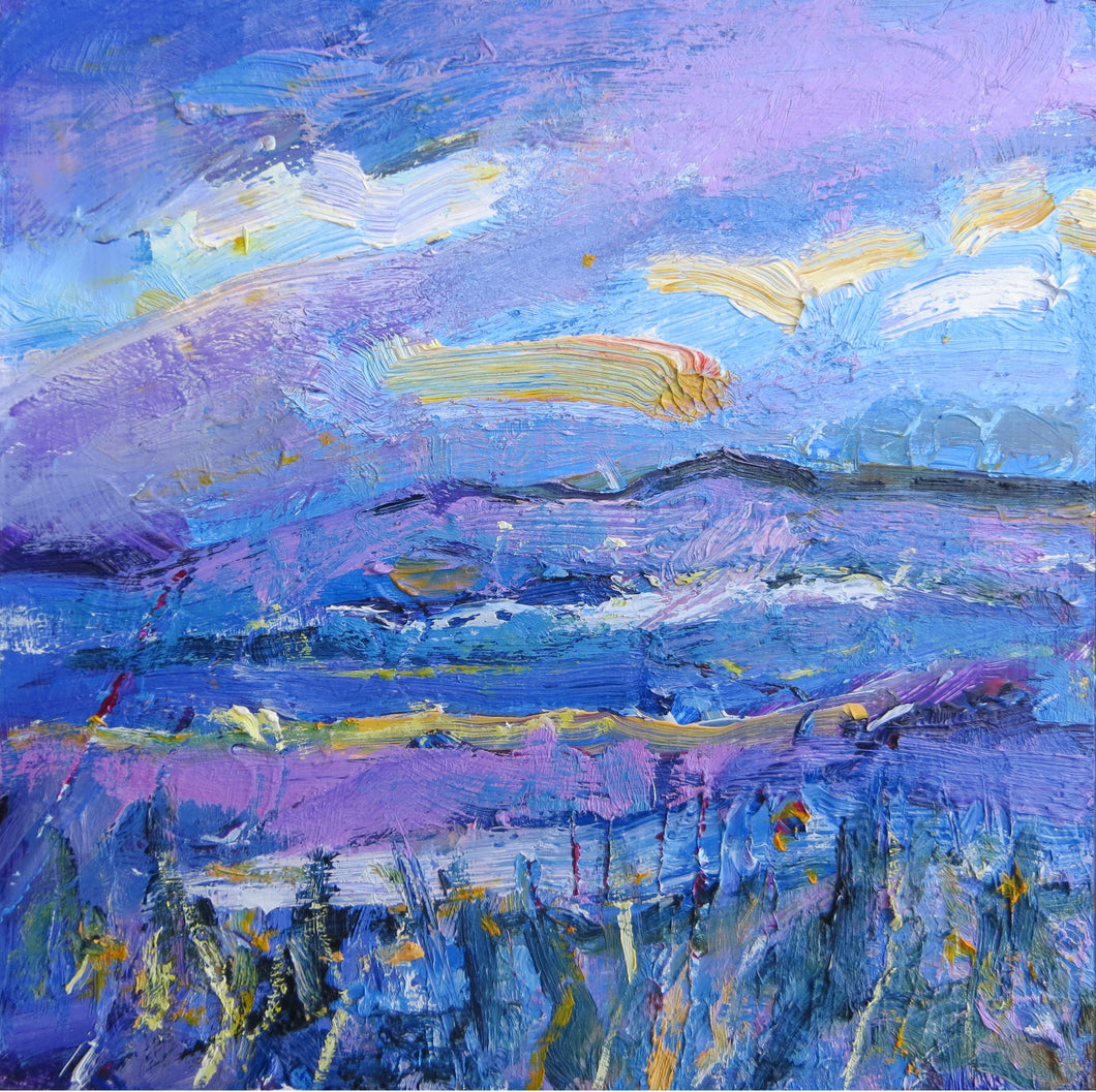 Landscape With Purple And Blue 2018 - original oil painting on wood (H15xW15cm)
