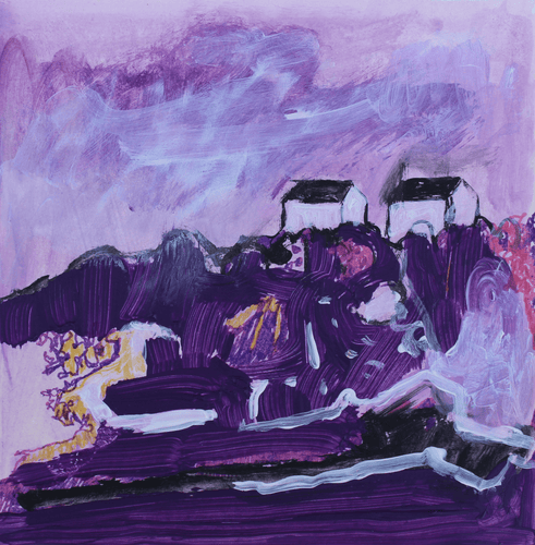 Beyond The Purple Fields - Hand Painted Card