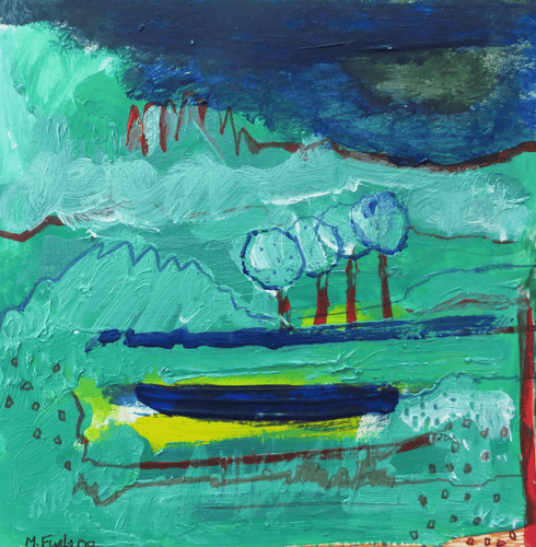 Four Green Trees - Hand Painted Card