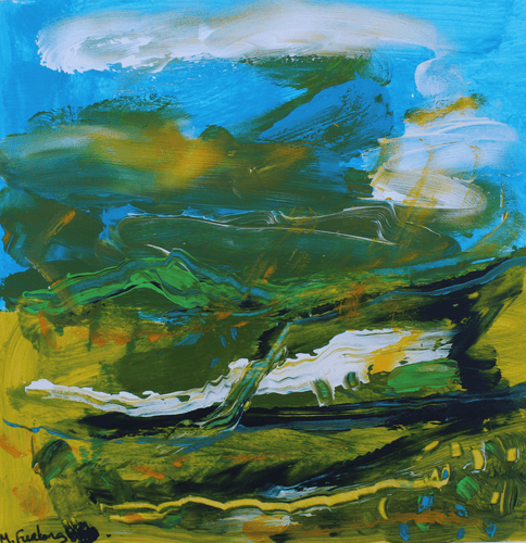 Green Fields And Blue Skies - Hand Painted Card