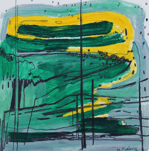 In Green, Grey And Yellow - Hand Painted Card