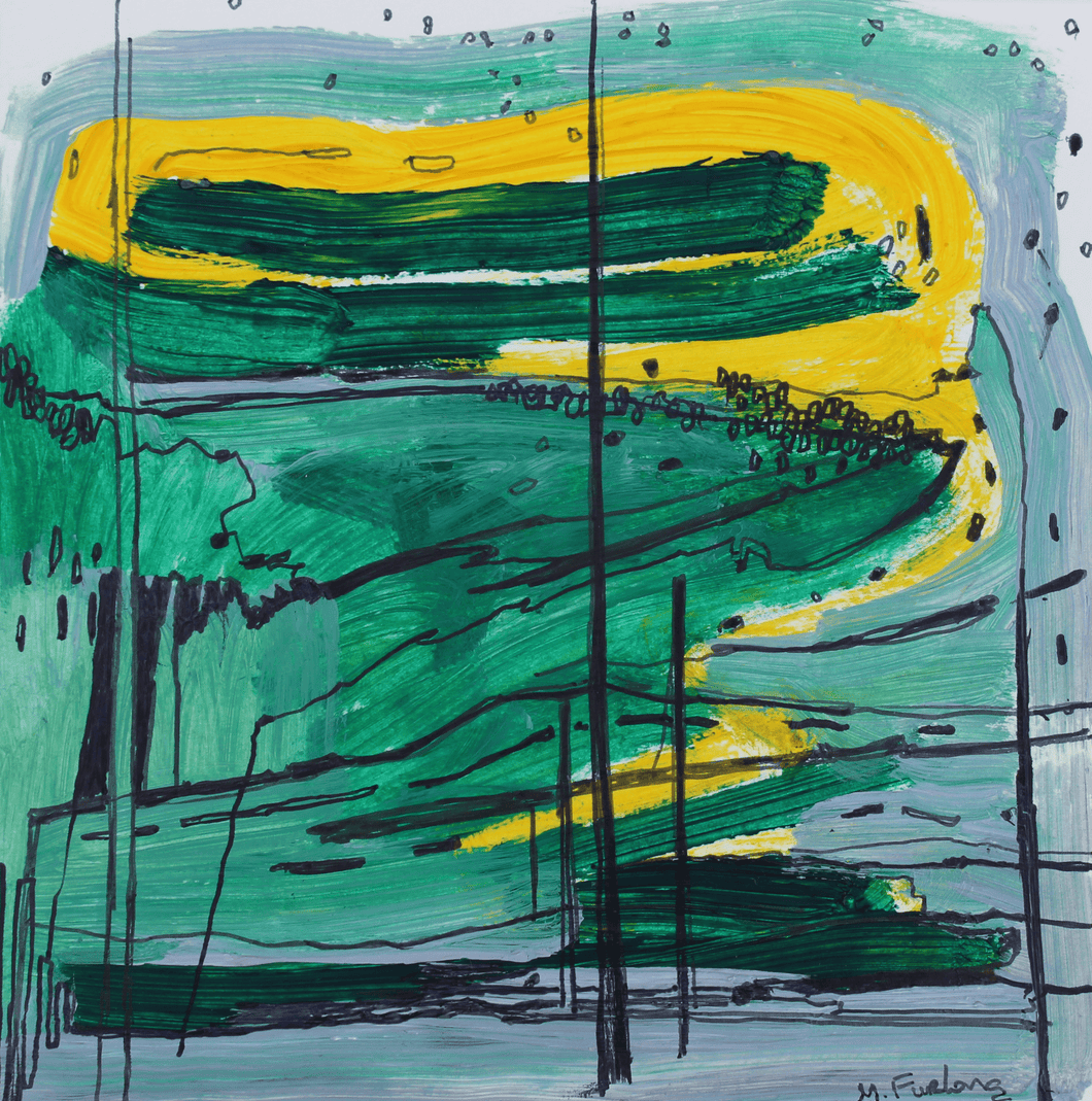 In Green, Grey And Yellow - Handpainted Card