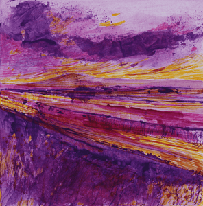 Landscape In Purple And Gold - Hand Painted Card