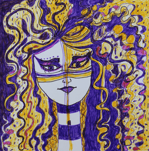 The Purple And Gold Girl - Hand Painted Card