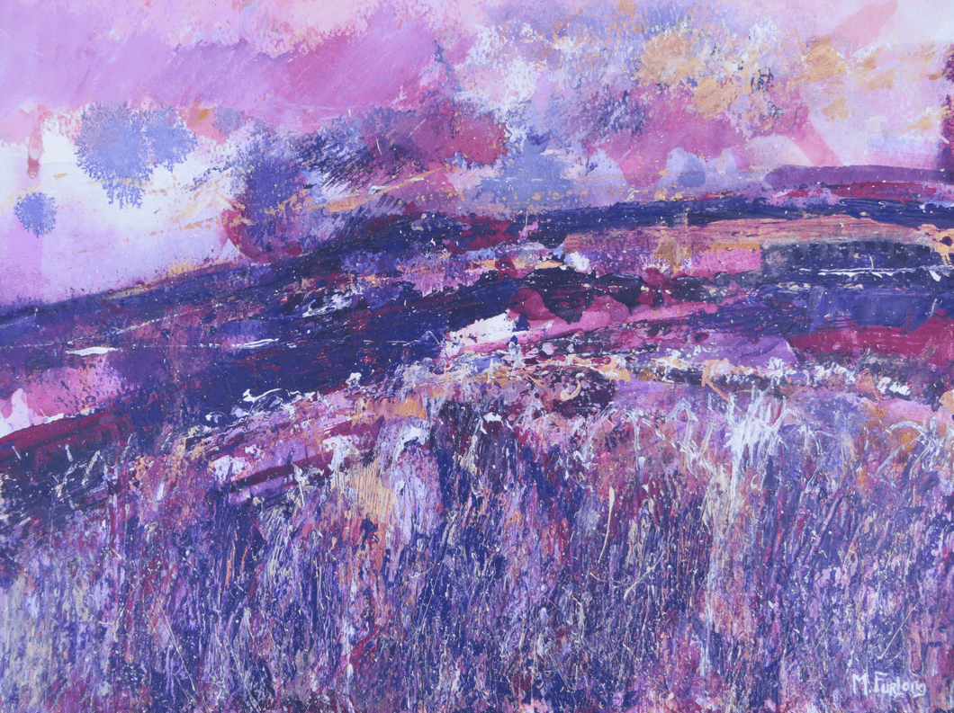 One Purple Day In September - mixed media painting on paper (H25xW33cm)
