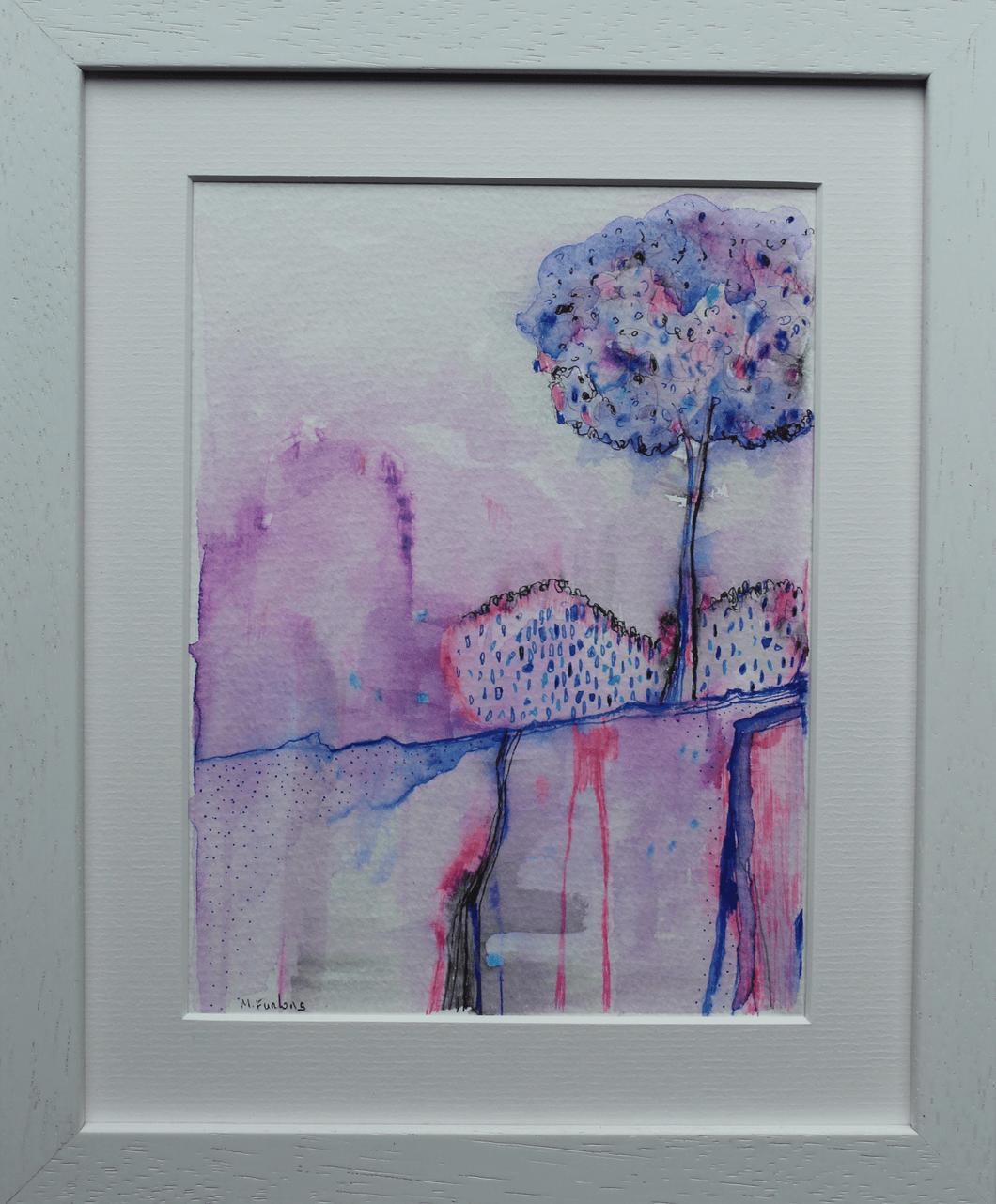 Colour Study With Tree 4  - pen and watercolour on paper (framed)