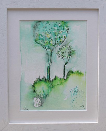 Colour Study With Trees 6 - pen and watercolour on paper (framed)