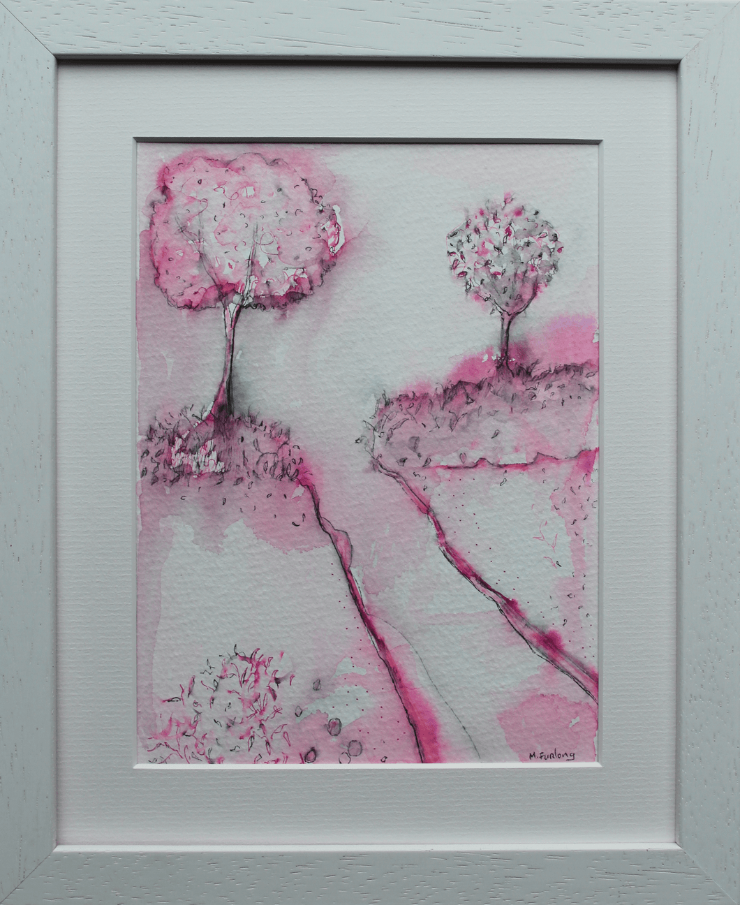 Colour Study With Trees 7  - pen and watercolour on paper (framed)