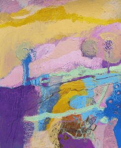 Martina Furlong - Contemporary Abstract and Landscape Artist Mixed Media With Pink, Purple, Yellow And Blue (Internal World 22) Irish art Colourful paintings